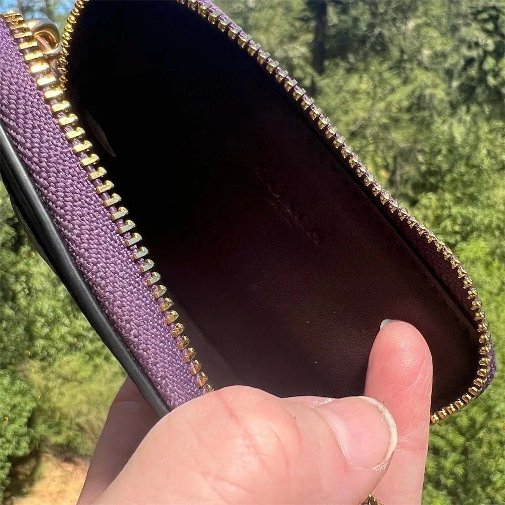 COACH Metallic Purple Zip Card Case Cardholder Wallet ID Holder Gold Hardware